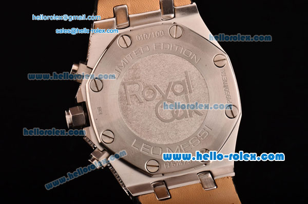 Audemars Piguet Royal Oak Chronograph Miyota OS20 Quartz Steel Case with White/Diamond Dial and Black Leather Strap - 7750 Coating - Click Image to Close